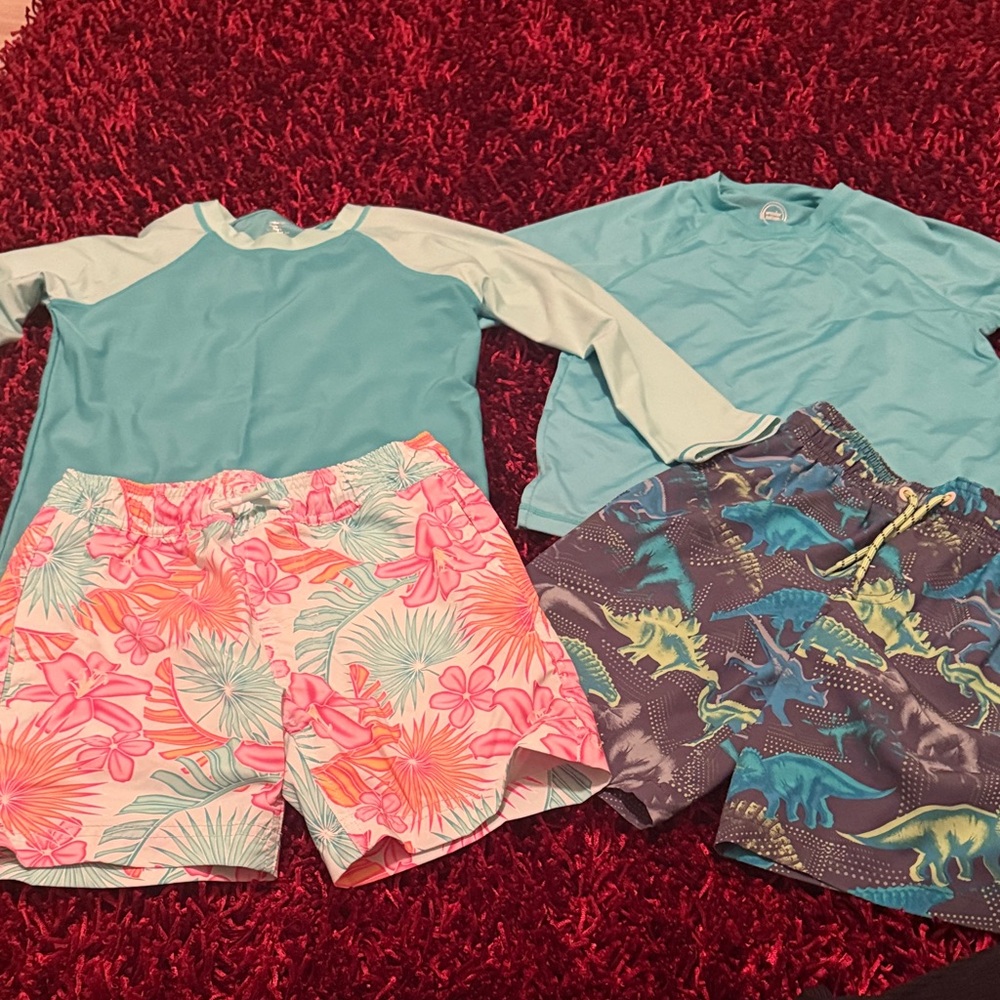 Aqua and Multicolor Kids Swim Rashguard  2 sets